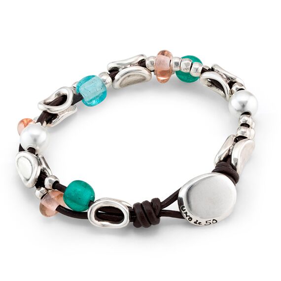 Кожаный браслет женский с серебряными элементами и бусинами UNOde50 Charming, изображение 3
