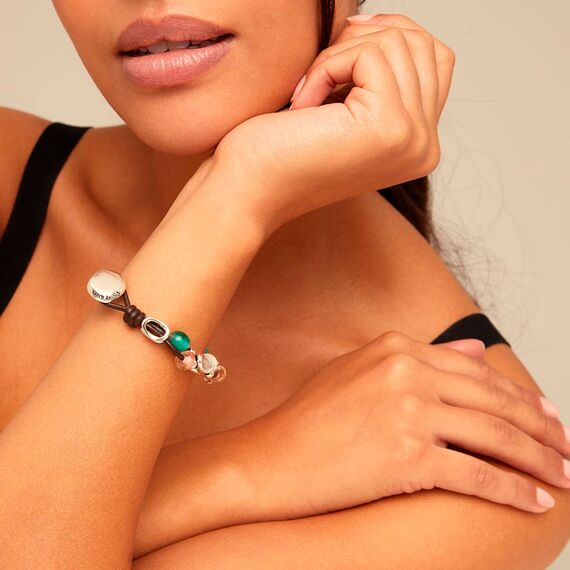 Кожаный браслет женский с серебряными элементами и бусинами UNOde50 Charming, изображение 5