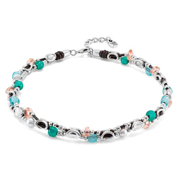 Кожаное ожерелье женское с серебряными элементами и бусинами UNOde50 Charming