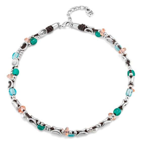 Кожаное ожерелье женское с серебряными элементами и бусинами UNOde50 Charming, изображение 2