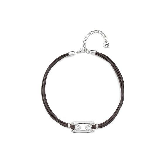 Серебряное колье женское кожаное с центральным элементом в топазах UNOde50 The One Topaz