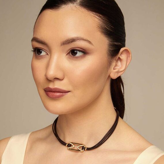 Кожаное колье женское с золотом и топазами UNOde50 The One Topaz, изображение 4