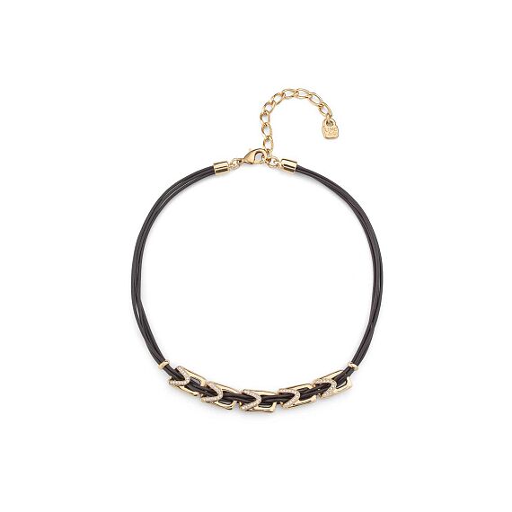 Женское ожерелье на шею из кожи с золотыми элементами и топазами в центе UNOde50 Daring topaz