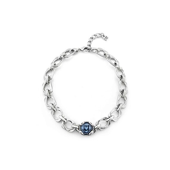 Женское ожерелье серебряное с синим крупным кристаллом в центре UNOde50 Marvelous