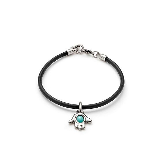 Кожаный браслет женский с серебряной подвеской и бирюзой UNOde50 Ser Unico