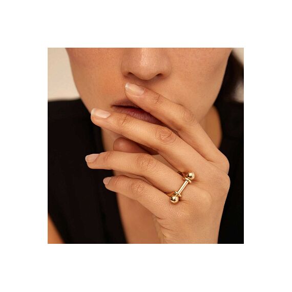 Золотое кольцо женское с шарами Основа UNOde50 Pick 1, Размер (мм): 15,3-15,7, изображение 4