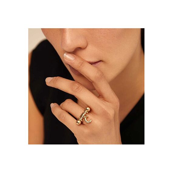 Золотое кольцо женское с шарами Основа UNOde50 Pick 1, Размер (мм): 15,3-15,7, изображение 5