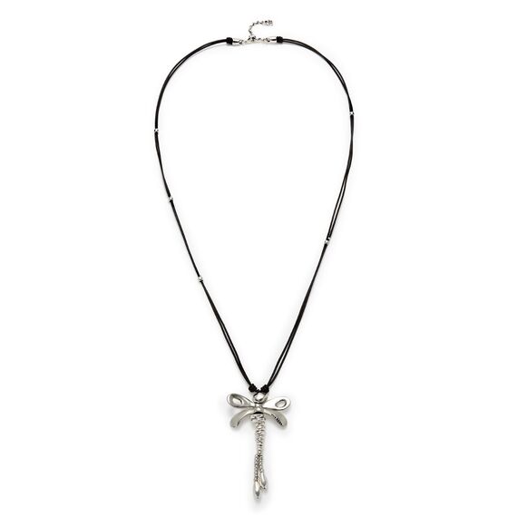 Серебряное ожерелье женское с натуральной кожей Стрекоза Ser Rebelde