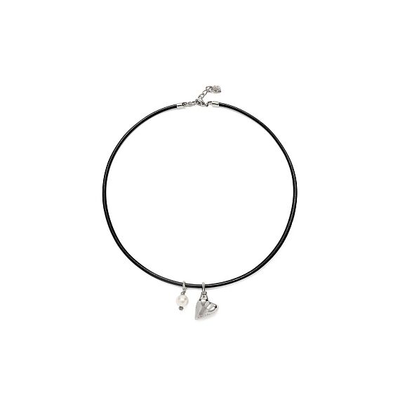 Кожаное ожерелье серебряное с подвеской и жемчугом UNOde50 Ser Unico