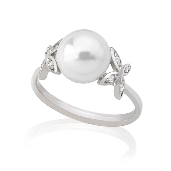 Серебряное кольцо женское с жемчугом и кубиками циркония Exquisite Majorica, Размер (мм): 18,1