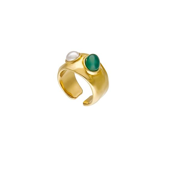 Золотое кольцо женское с жемчугом и агатом Majorica Feme, Размер (мм): 17,5