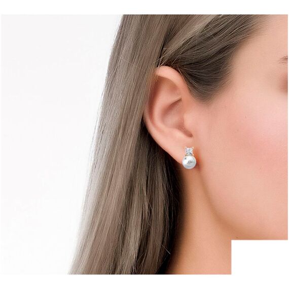 Золотые серьги с органическим жемчугом и кубиками циркония Majorica Tu Y Yo, изображение 3