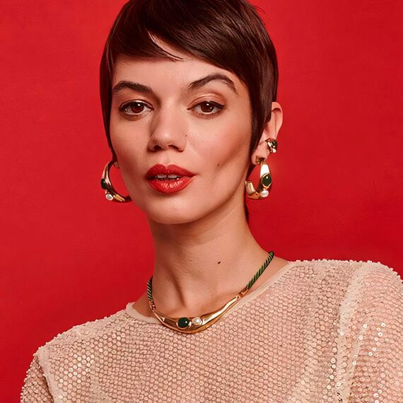 Золотое колье с жемчугом и агатом Majorica Feme, изображение 3