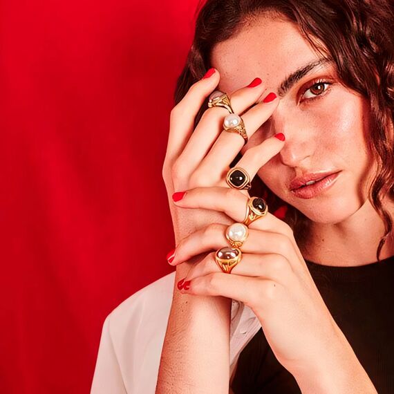 Золотое кольцо женское с жемчугом Majorica Zale, изображение 2