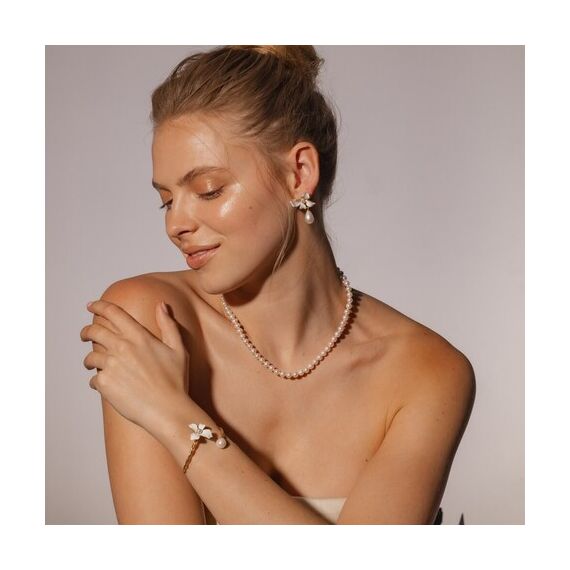 Золотые серьги женские с жемчугом Majorica Flowers, изображение 3