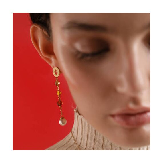 Золотые серьги с жемчугом и муранским стеклом Majorica Murano, изображение 3