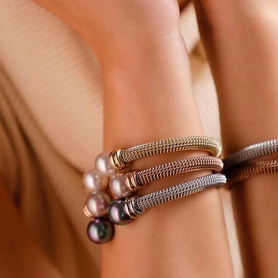 Золотой браслет с жемчугом Majorica Modern metals, изображение 3