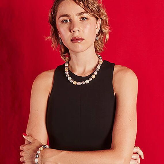 Золотое ожерелье женское с жемчугом Majorica Baroque, изображение 3