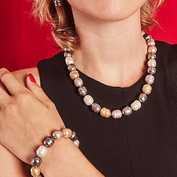 Золотое ожерелье женское с жемчугом Majorica Baroque, изображение 4