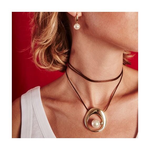 Золотые серьги женские с жемчугом Majorica Classic, изображение 4