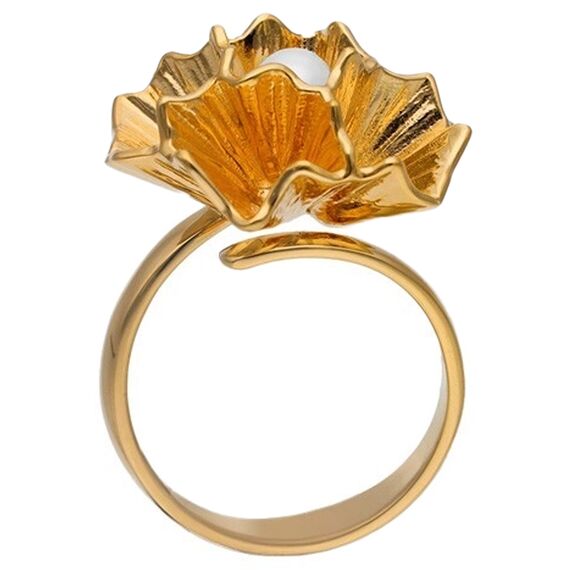 Золотое кольцо женское с жемчугом Majorica Clavelina, Размер (мм): 16,85-17,5, изображение 3