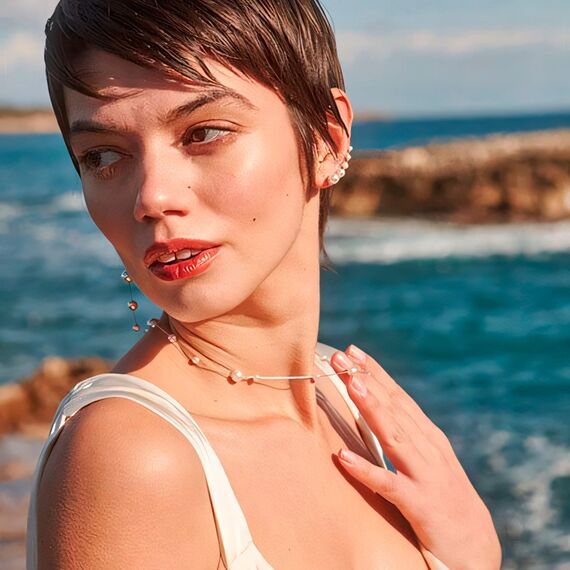 Серебряное колье женское с жемчугом Majorica Dangle, изображение 5