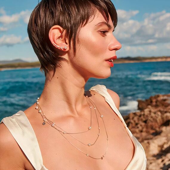 Серебряные серьги каффы с жемчугом Majorica Dangle, изображение 2