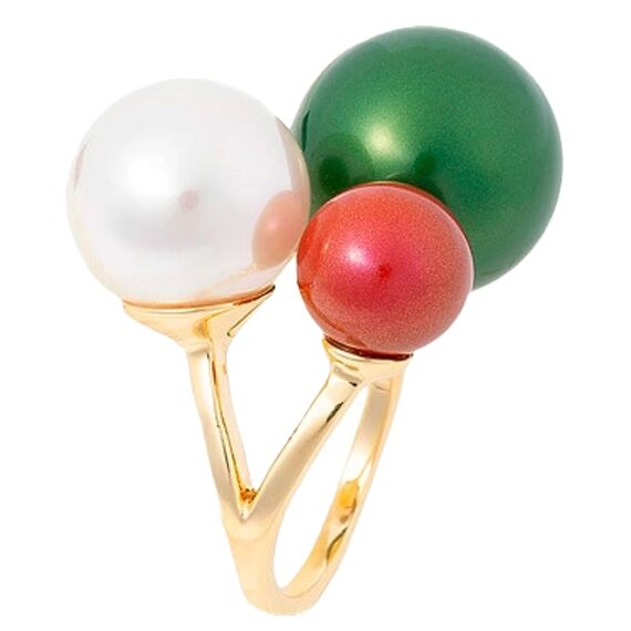 Золотое кольцо женское с жемчугом Majorica Twins & triplets, Размер (мм): 16,85-17,5