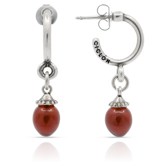 Серебряные серьги кольца с камнями бордовые Ciclon Azahara