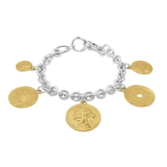 Серебряный браслет женский с золотыми подвесками Ciclon Charlotte