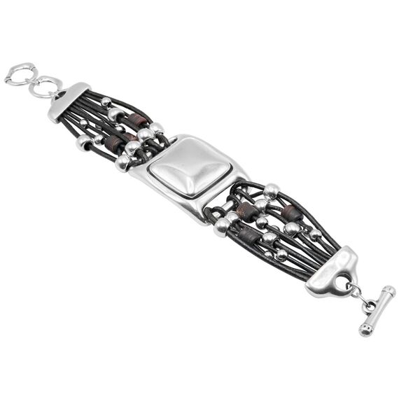 Кожаный браслет женский с серебром Ciclon Stile