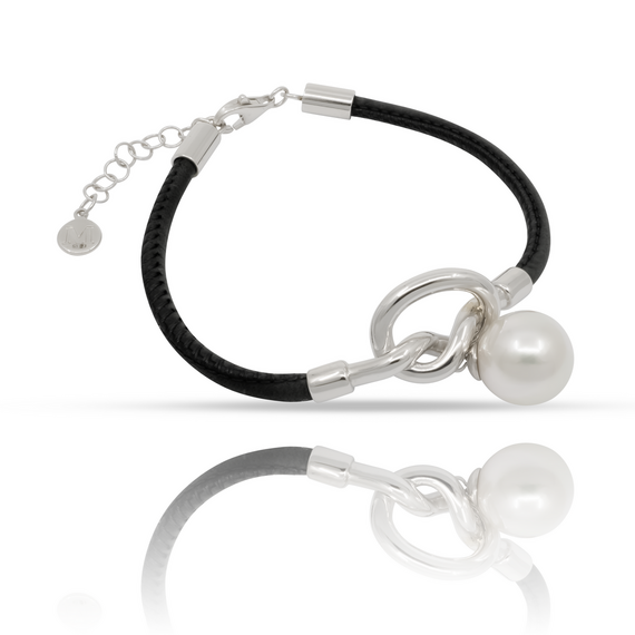 Серебряный браслет с жемчугом и натуральной кожей Majorica Isla, изображение 5