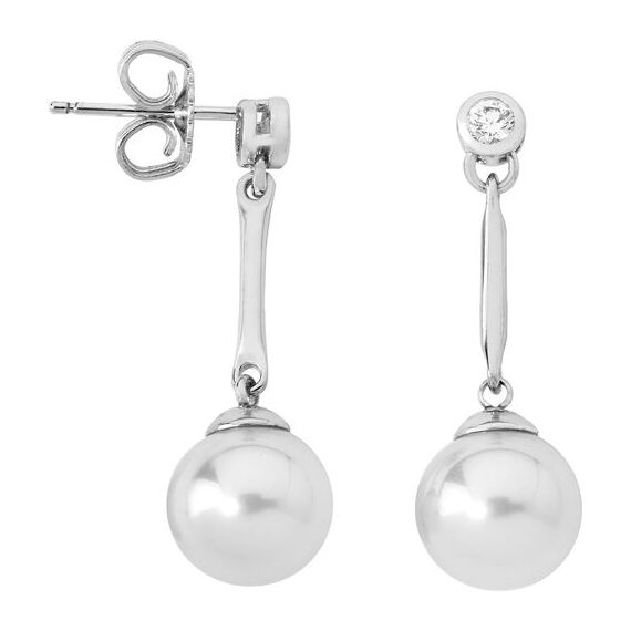 Серебряные серьги с белым жемчугом и кубиками циркония  Majorica Classic
