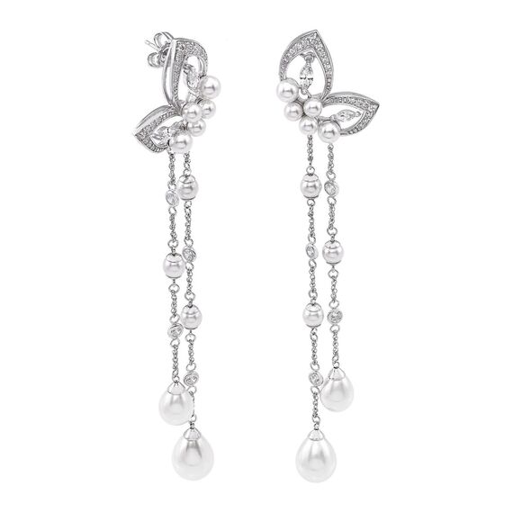 Серебряные серьги с жемчугом и фианитами Majorica Danzarina, изображение 2