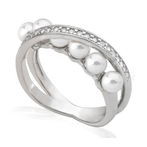 Серебряное кольцо женское с жемчугом и кубиками циркония Majorica Exquisite, Размер (мм): 16,85