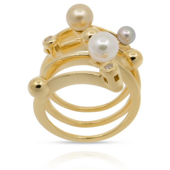 Золотое кольцо женское с жемчугом Majorica Timeless, Размер (мм): 16,5, изображение 3