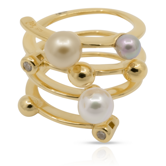 Золотое кольцо женское с жемчугом Majorica Timeless, Размер (мм): 17,5, изображение 4