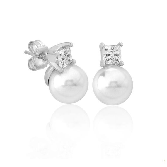 Серебряные серьги с органическим жемчугом и кубиками циркония Majorica Tu Y Yo