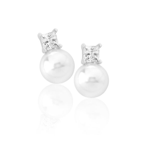 Серебряные серьги с органическим жемчугом и кубиками циркония Majorica Tu Y Yo, изображение 2