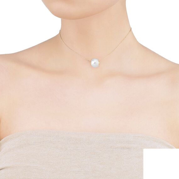 Золотое колье с подвеской из органического жемчуга Majorica Basic, изображение 2