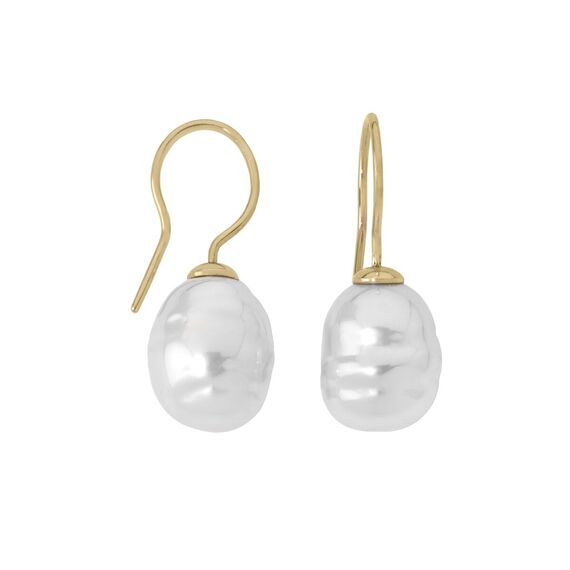 Золотые серьги с белым барочным жемчугом Majorica Baroque