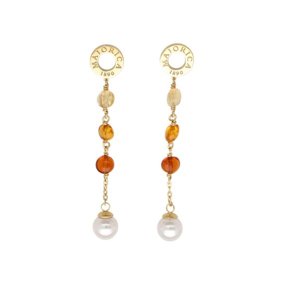Золотые cерьги длинные с белым жемчугом Majorica Murano