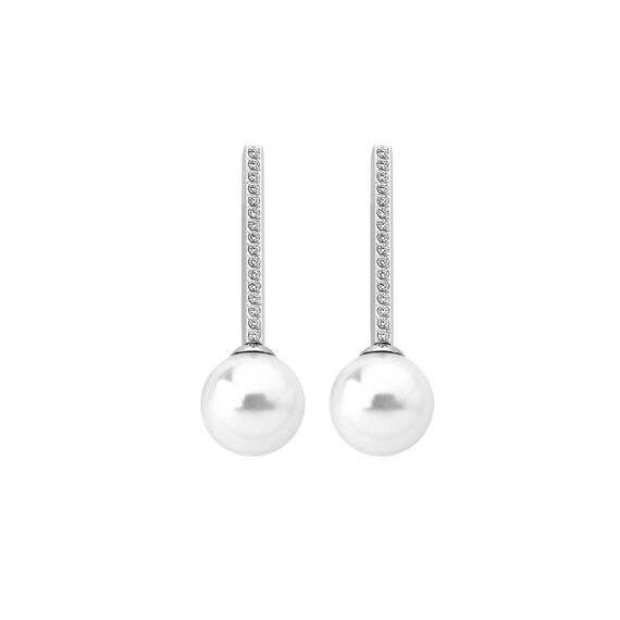 Серебряные серьги с белым жемчугом и кубиками циркония Majorica Enchantment