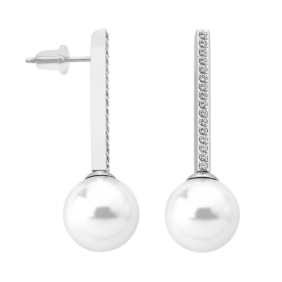Серебряные серьги с белым жемчугом и кубиками циркония Majorica Enchantment, изображение 2