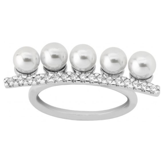 Серебряное кольцо женское с жемчугом и кубиками циркония Fine Silver Majorica, Размер (мм): 17,5
