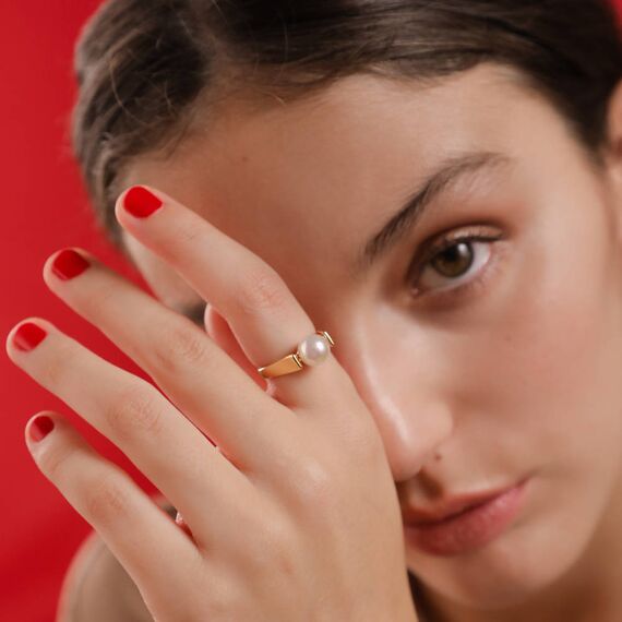 Золотое кольцо с органическим жемчугом Majorica Nuada, Размер (мм): 16,5, изображение 2