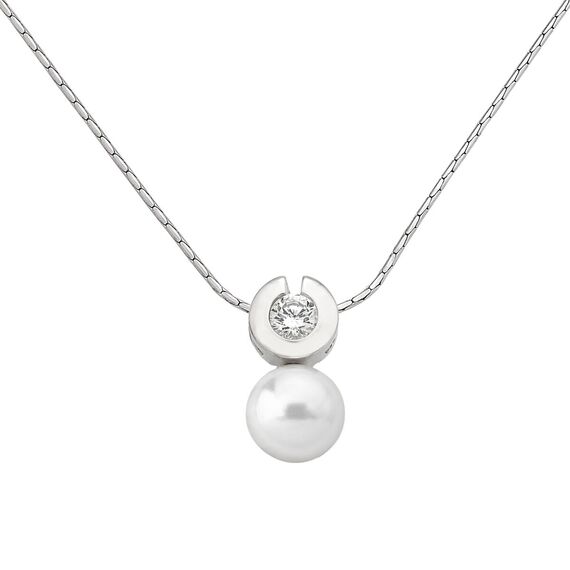 Серебряное колье с подвеской из органического жемчуга и фианитами Majorica Exquisite