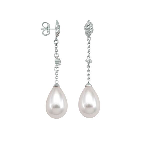 Серебряные серьги с органическим жемчугом и кубиками циркония Majorica Exquisite, изображение 2