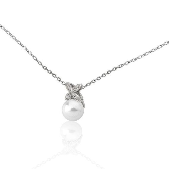 Серебряное колье с органическим жемчугом и фианитами Majorica Romance