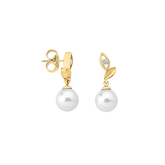 Золотые серьги с органическим жемчугом и фианитами Majorica Selene, изображение 2